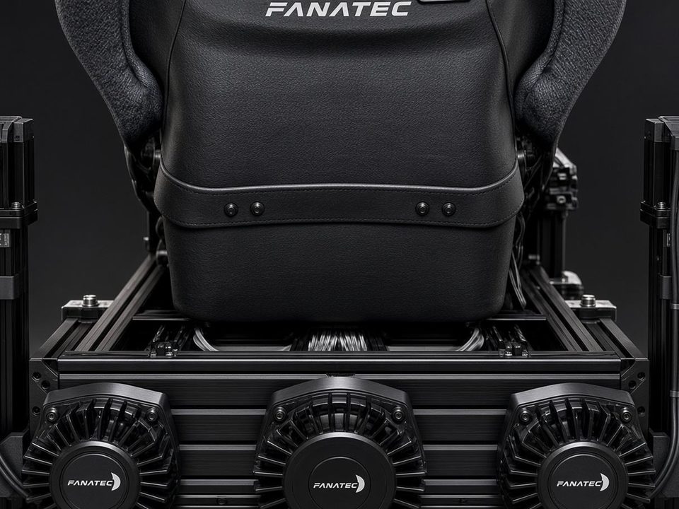 Seat base with three haptic transducers mounted on the rig