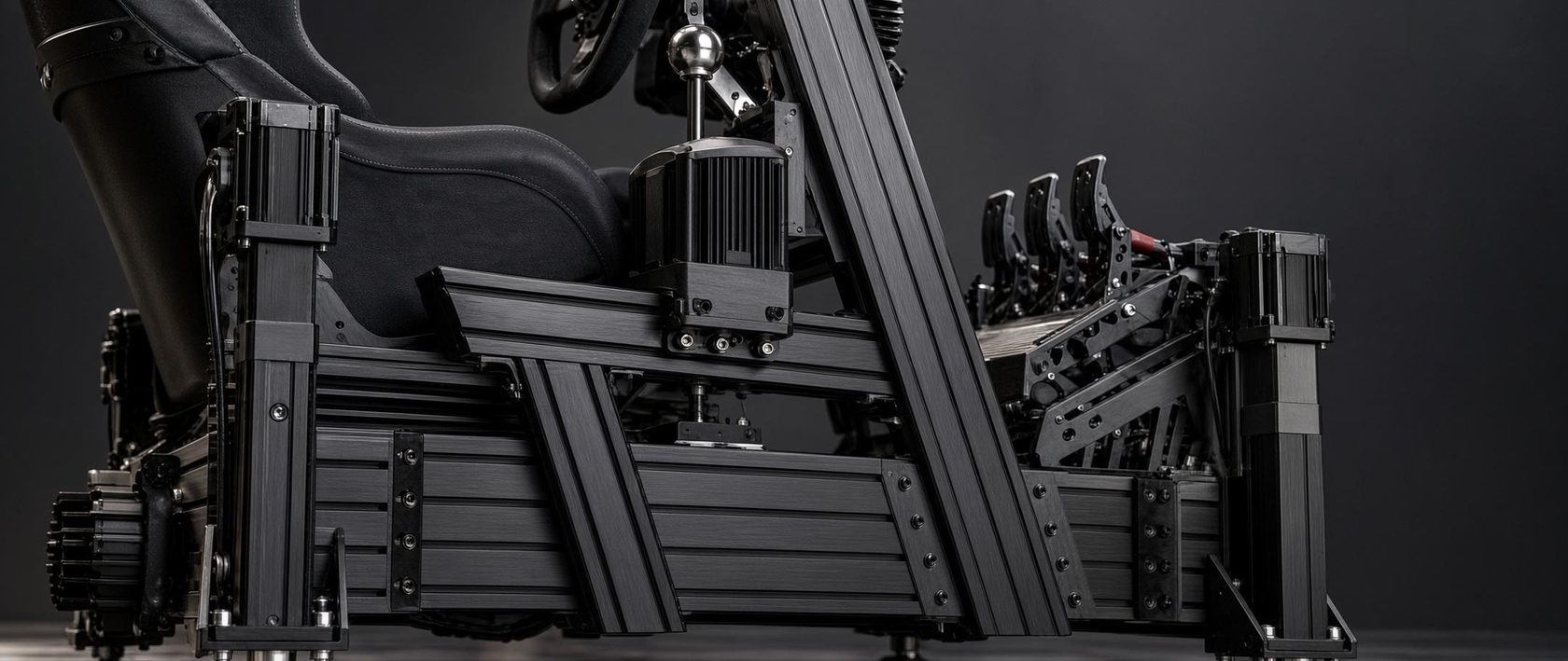 IMMERSIM rig detail: aluminum profiles, actuators, shifter and pedals